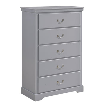 Classic Traditional 1Pc Chest Of 5 Drawers Gray Finish Bedroom Furniture Wooden Gray Wood