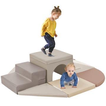 Soft Climb And Crawl Foam Playset 9 In 1Safe Soft Foam Nugget Block For Infants, Preschools, Toddlers, Kids Crawling And Climbing Indoor Active Play Structure Beige Foam