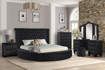 Hazel Queen 5 Pc Vanity Bedroom Set Made With Wood In Black Color Black Bedroom Modern Upholstered Wood