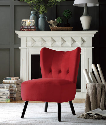 Unique Style Red Velvet Covering Accent Chair Button Tufted Back Brown Finish Wood Legs Modern Home Furniture Red Primary Living Space Modern,Retro Solid Wood
