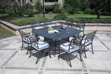 Square 8 Person 64" Long Aluminum Dining Set With Cushions Dark Gray White Polyester Aluminum