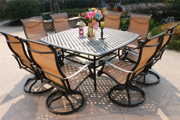 Square 8 Person 63.98" Long Dining Set Antique Bronze Aluminum