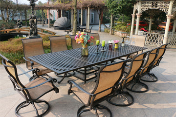 Rectangular 10 Person 126.38" Long Dining Set Antique Bronze Aluminum