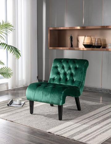 Coolmore Modern Velvet Armless Accent Living Room Chair Leisure Chair,Upholstered Fabric Button Comfortable Chair With Wooden Legs For Bedroom, Living Room, Office Green Velvet Green Foam Velvet