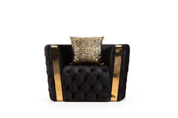 Naomi Button Tufted Chair Finished With Velvet Fabric And Gold Accent In Black Black Primary Living Space Contemporary,Modern Solid Wood Mdf Velvet