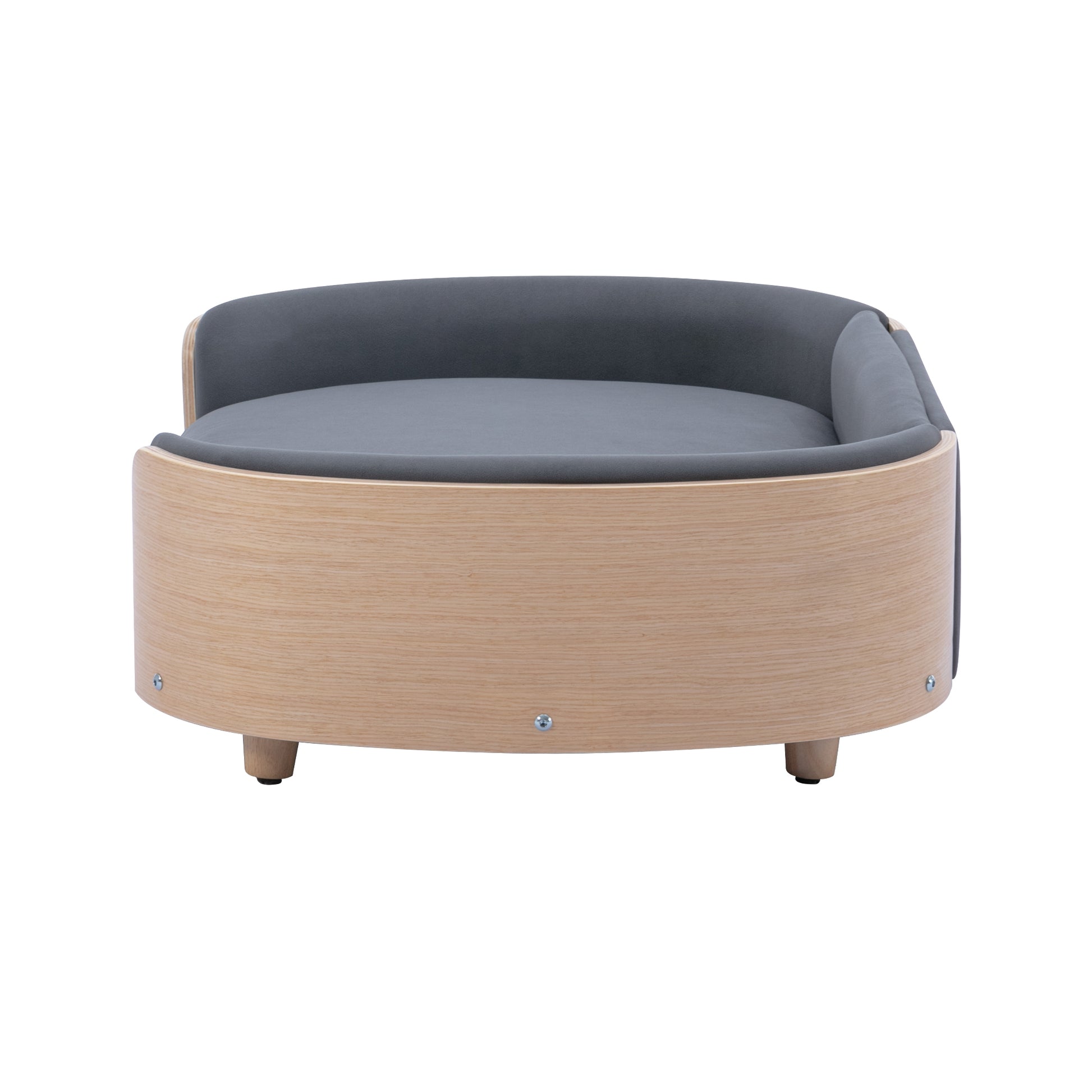 Scandinavian Style Elevated Dog Bed Pet Sofa With Solid Wood Legs And Bent Wood Back, Velvet Cushion,Large Size Dark Grey Foam Solid Wood