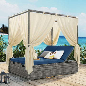 Adjustable Sun Bed With Curtain,High Comfort,With 3 Colors Blue Hdpe