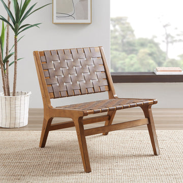 Faux Leather Woven Accent Chair Brown Polyester