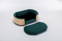Scandinavian Style Elevated Dog Bed Pet Sofa With Solid Wood Legs And Bent Wood Back, Velvet Cushion,Mid Size,Dark Green Dark Green Removable Cover Scandinavian Dog Large 41 70 Lbs Foam Plywood