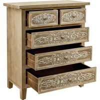 Hand Carved Accent Drawer With 5 Drawers Traditional Craftsman And Functionality Combined Antique Brown Wood