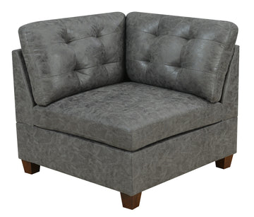 Living Room Furniture Tufted Corner Wedge Antique Grey 1Pc Cushion Wedge Sofa Wooden Legs Grey Primary Living Space Contemporary,Modern Faux Leather