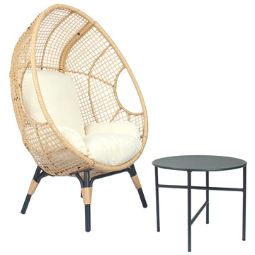 Patio Pe Wicker Egg Chair Model 4 With Natural Color Rattan Beige Cushion And Side Table Yes Natural Foam Steel