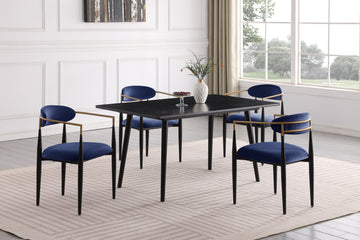 Modern Contemporary 5Pc Dining Set Black Sintered Stone Table And Blue Chairs Fabric Upholstered Stylish Furniture Black Blue Seats 4 Dining Room 60 Inches Contemporary,Modern,Ultra Modern Rectangular Dining Table With Chair Sintered Stone