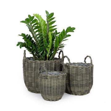 3 Pack Wicker Multi Purposes Basket With Handler Planter Basket Gray Gray Plastic Rattan