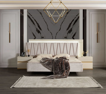 Delfano Modern Style King Bed Made With Wood In Beige Box Spring Not Required King Beige Wood Bedroom Contemporary,Modern Bed Frame Solid Wood Mdf Wood