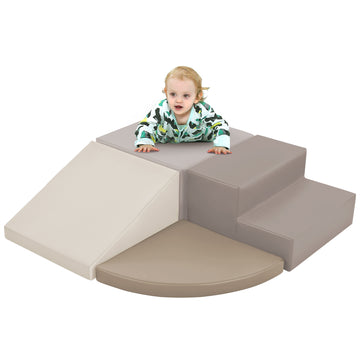 Soft Climb And Crawl Foam Playset, Safe Soft Foam Nugget Block For Infants, Preschools, Toddlers, Kids Crawling And Climbing Indoor Active Play Structure Beige Foam