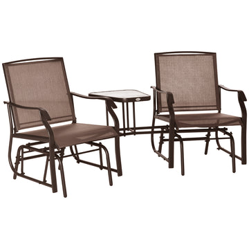 Outsunny Outdoor Glider Chairs With Coffee Table, Patio 2 Seat Rocking Chair Swing Loveseat Withsling For Backyard, Garden, And Porch, Coffee Brown Brown Steel