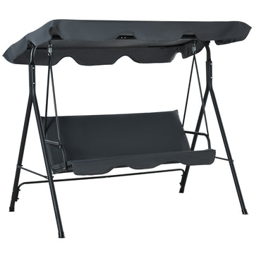 Outsunny 3 Person Porch Swing With Stand, Outdoor Swing For Patio Porch With Adjustable Tilt Canopy & Comfortable Swing Bench Style Seat, Steel Frame, Grey Gray Steel