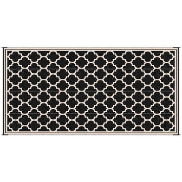 Outsunny Reversible Outdoor Rug, 9' X 18' Waterproof Plastic Straw Floor Mat, Portable Rv Camping Carpet, Large Floor Mat For Backyard, Deck, Picnic, Beach, Black & Beige Black Plastic