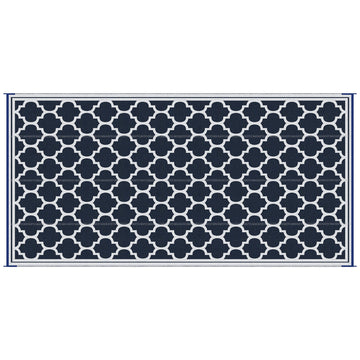 Outsunny Reversible Outdoor Rug Carpet, 9' X 18' Waterproof Plastic Straw Rug, Portable Rv Camping Rugs With Carry Bag, Large Floor Mat For Backyard, Deck, Picnic, Beach, Blue & White Blue Polypropylene
