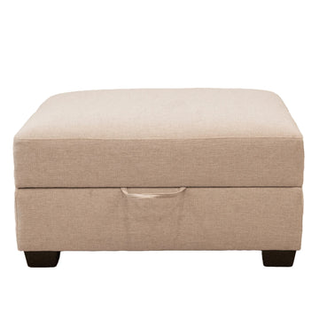 Classic Living Room Storage Ottoman, Fabric Upholstered Footstool With Storage Cabinet, Hardwood Frame, Beige Brown Wood Primary Living Space Solid Beige With Storage Beige Polyester Or Polyester Blend Medium Firm Backless Modern Rectangle Internal