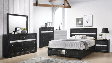 Matrix Traditional Style Full 5Pc Storage Bedroom Set Made With Wood In Black Box Spring Not Required Full Black Wood 5 Piece Set Bedroom Bed Included,Chest Included,Dresser Included,Mirror Included,Nightstand Included Traditional Solid Wood Mdf Wood