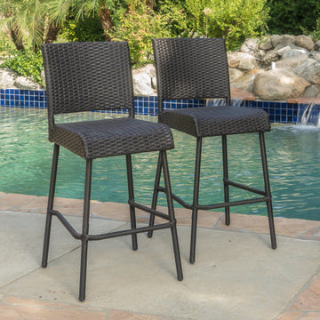 Outdoors Dark Brown Wicker Barstools Set Of 2 Dark Brown Garden & Outdoor Wicker