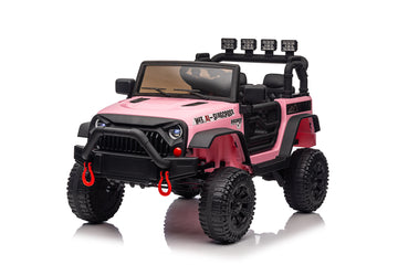 24V Power 4 Wheels W Remote Control, 3 Speeds, Bluetooth Music, Led Lights, Spring Suspension, Electric Vehicles Jeeps Toy For Boys Girls Pink Abs