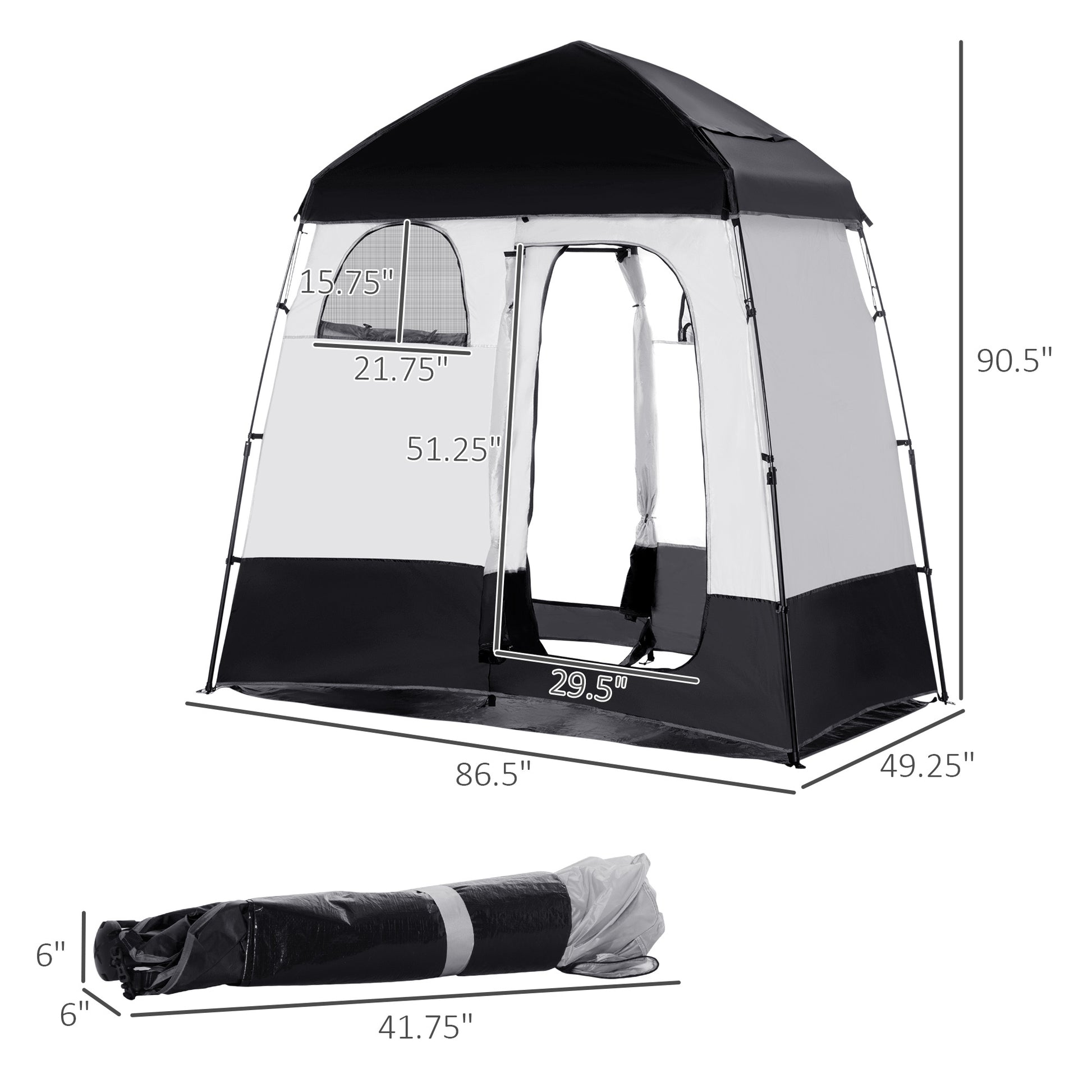 Outsunny Shower Tent, Pop Up Privacy Shelter For Camping, Dressing Changing Room, Portable Instant Outdoor Shower Tent Enclosure W 2 Rooms, Shower Bag, Floor And Carrying Bag, Black Black Taffeta