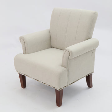 1Pc Traditional Accent Chair Rolled Arms Trim Soft Fabric Upholstered Furniture For Living Room Bedroom Office 30" Wide Armchair Light Beige Color Light Beige Primary Living Space Traditional Foam Wood