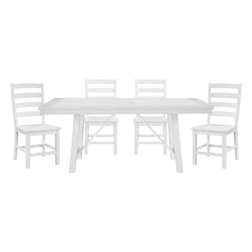 Modern Contemporary White Finish 5Pc Set Dining Table And 4 Side Chairs Set Wooden Kitchen Dining Furniture Casual Style Wood Wood White Seats 4 Wood Dining Room 72 Inches Casual,Farmhouse Rectangular Dining Table With Chair Wood