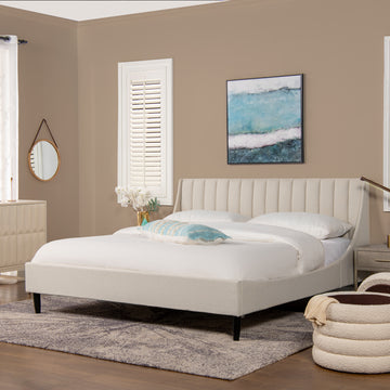 Aspen Vertical Tufted Headboard Platform Bed Set, King, Light Beige Linen Box Spring Not Required King Beige Wood Foam Linen Linen