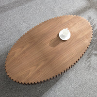Modern Handcraft Drum Coffee Table Length 43.7 Inch Ellipse Coffee Table For Living Room,Oval Small Coffee Table With Sturdy Pedestal,Walnut Mdf Walnut Mdf