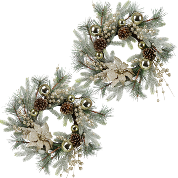 Christmas Wreath 20 Inch Christmas Door Decorations Wreath With Warm Lights 2Pcs Gold American Design Pine