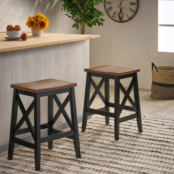 Saddle Counter Stool Set Of 2 Walnut Wood