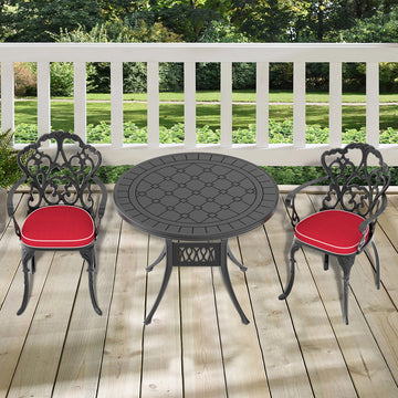 Cushions In Random Colors 3 Piece Set Of Cast Aluminum Patio Furniture With Cushions Yes Dining Set Black Seats 2 Rust Resistant Frame Water Resistant Cushion Garden & Outdoor Complete Patio Sets Aluminium