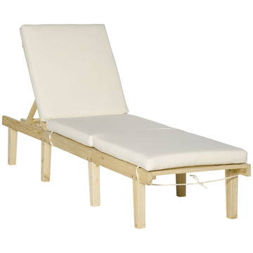Outsunny Chaise Lounge Chair For Outdoor, Patio Recliner With 4 Position Adjustable Backrest And Cushion For Deck, Beach, Lawn And Sunbathing, Natural Natural Wood Polyester