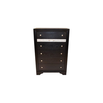 Matrix Traditional Style 5 Drawer Chest Made With Wood In Black Black Gray Drawer 5 Drawers & Above Bedroom Dovetail Joints Traditional Solid Wood Mdf Wood