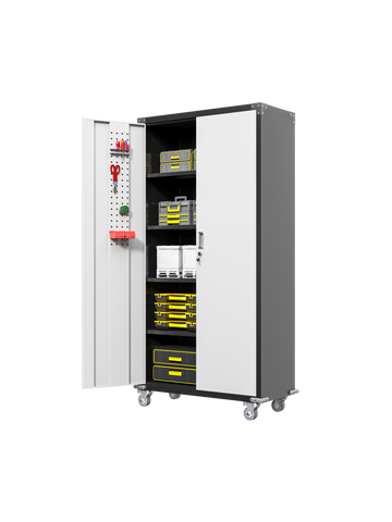 Garage Storage Cabinets With Locking Doors And 4 Adjustable Shelves Black White Metal