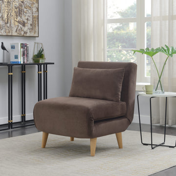 1Pc Sofa Futon Convertible Sleeper Modern Sleek Active Reclining Chair Chaise Sleeper Day Bed Stylish Contemporary Accent Chair Brown Brown Contemporary,Modern Wood