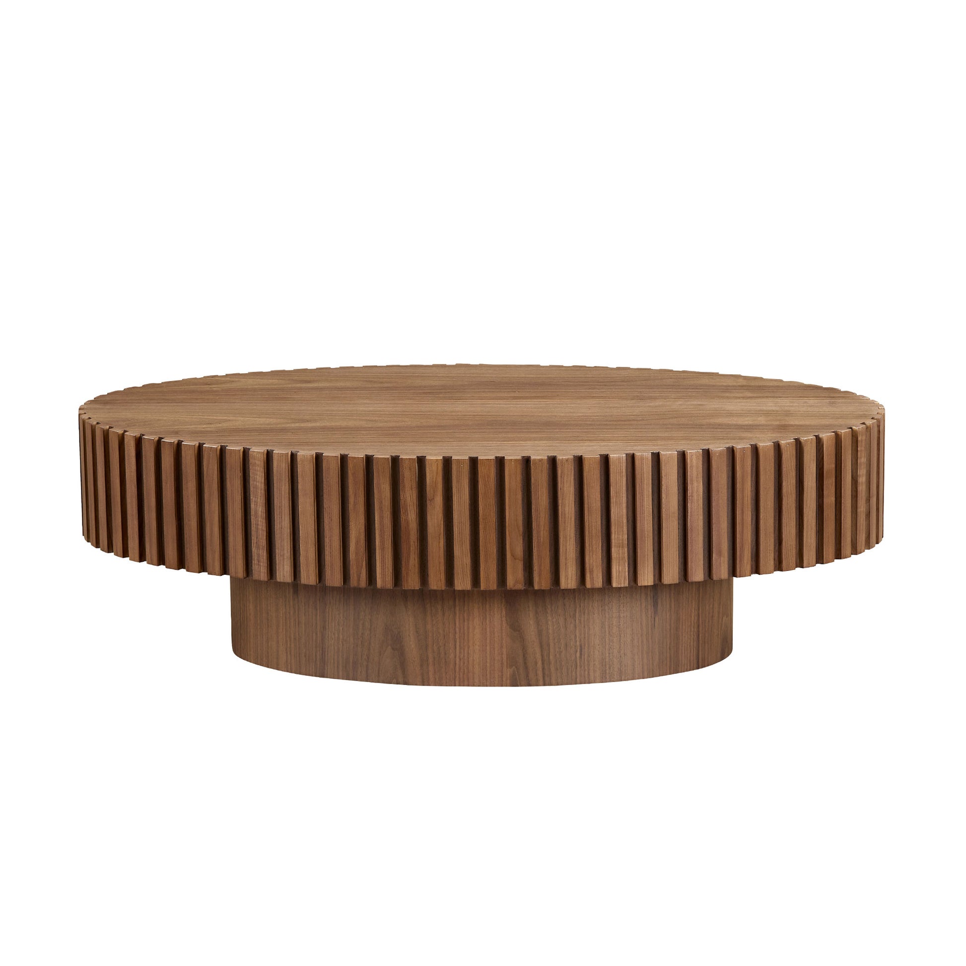 Modern Handcraft Drum Coffee Table Length 43.7 Inch Ellipse Coffee Table For Living Room,Oval Small Coffee Table With Sturdy Pedestal,Walnut Mdf Walnut Mdf