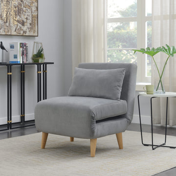 1Pc Sofa Futon Convertible Sleeper Modern Sleek Active Reclining Chair Chaise Sleeper Day Bed Stylish Contemporary Accent Chair Grey Grey Contemporary,Modern Wood
