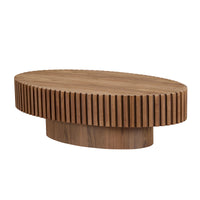Modern Handcraft Drum Coffee Table Length 43.7 Inch Ellipse Coffee Table For Living Room,Oval Small Coffee Table With Sturdy Pedestal,Walnut Mdf Walnut Mdf