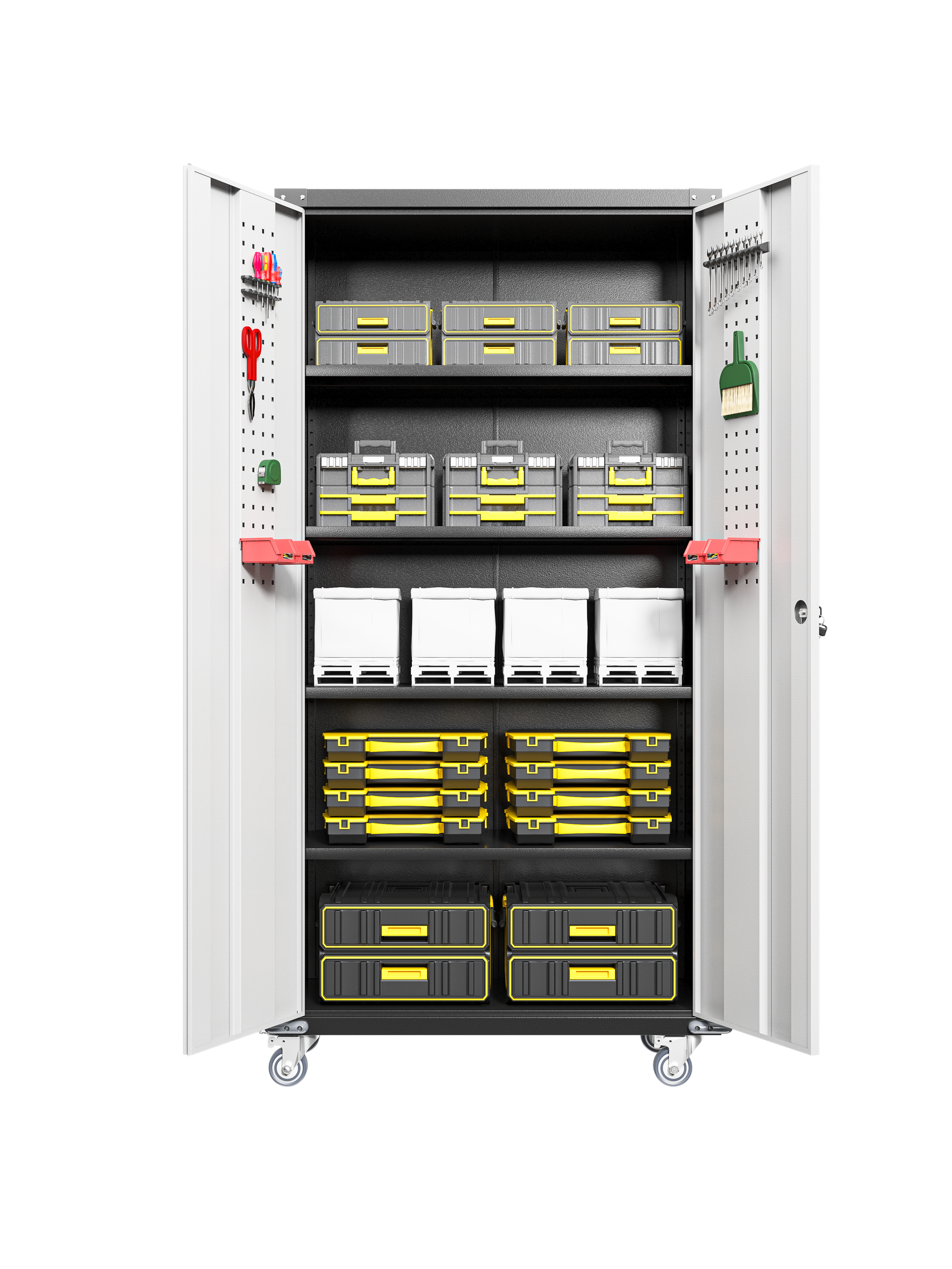 Garage Storage Cabinets With Locking Doors And 4 Adjustable Shelves Black White Metal