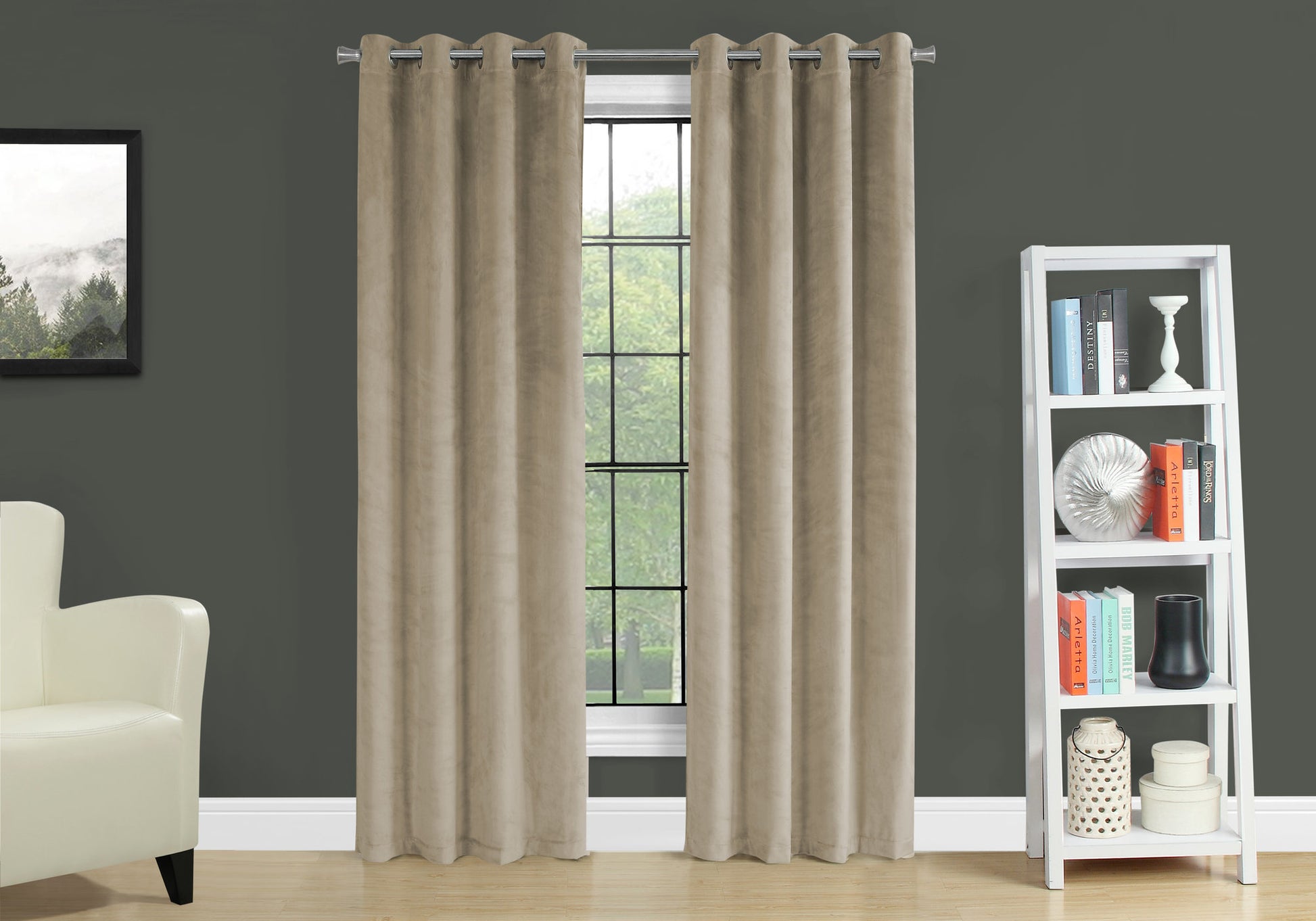 Curtain Panel, 2Pcs Set, 54"W X 84"L, Room Darkening, Grommet, Living Room, Bedroom, Kitchen, Beige Velvet, Contemporary, Modern Cream Polyester