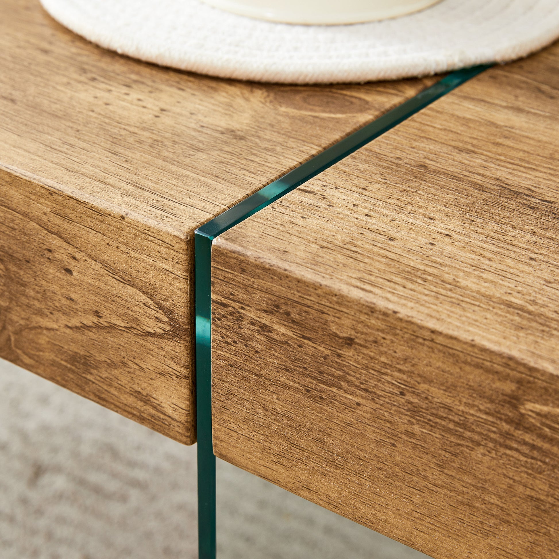 43.3"X23.6" Wood Colored Texture Sticker Mdf Coffee Table With Tempered Glass Legs.Suitable For Living Room.It Can Be Used Not Only As A Coffee Table But Also As A Side Table Or Display Stand. Wood