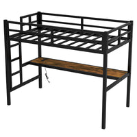 Metal Twin Xl Size Loft Bed With Power Outlet And Led Lighted, Space Saving, Noise Reduced, Black Twin Xl Black Metal