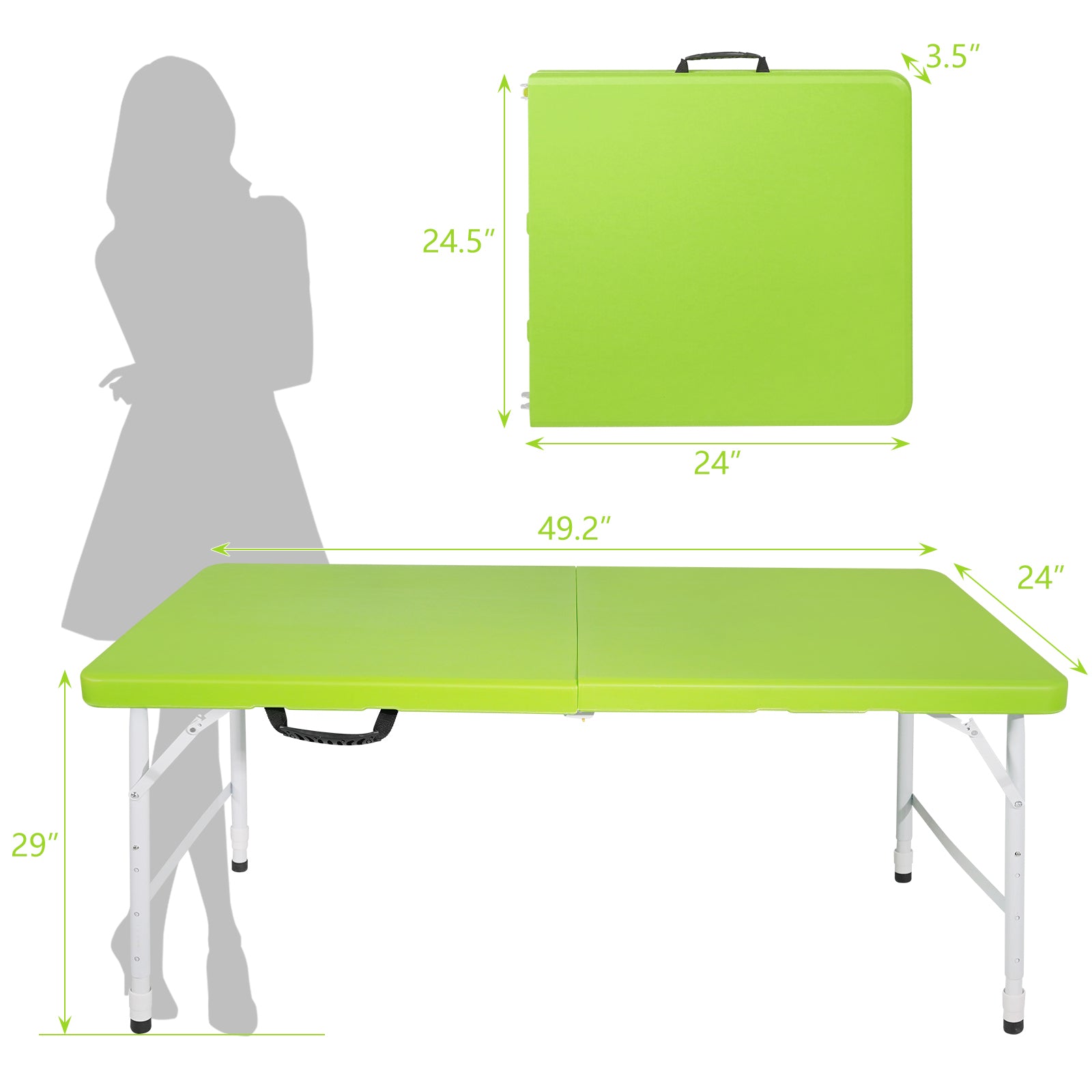 4Ft Green Portable Folding Table Indoor&Outdoor Maximum Weight 135Kg Foldable Table For Camping Green Garden & Outdoor Iron Plastic