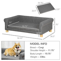 Pawhut Modern Dog Couch Bed, Pet Sofa For Medium To Large Dogs Or Cats, Elevated Pet Couch Sleeping Bed With Removable Seat Cushion, Dark Gray Dark Gray Wood