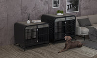 Heavy Duty Dog Crate Furniture Wooden Table Pet Dog Cage Kennel House Indoor Side End Table Decor With Removable Trays And Lockable Wheels For Medium And Large Dogs 40" Grey Grey Outdoor Kennel Medium 26 40 Lbs Mdf Steel